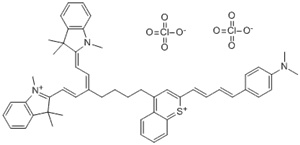 Molecular Structure of 140131-27-7 (3H-Indolium,2-[3-[(1,3-dihydro-1,3,3-trimethyl-2H-indol-2-ylidene)ethylidene]-7-[2-[4-[4-(dimethylamino)phenyl]-1,3-butanedienyl]-1-benzothiopyrylium-4-yl]-1-heptenyl]-1,3,3-trimethyl-, diperchlorate)
